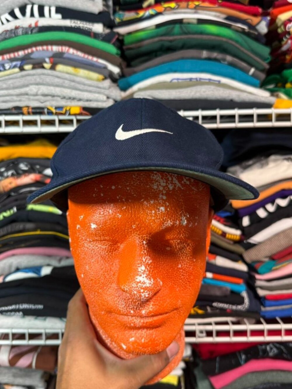 90s Vintage Nike navy white center check snap back hat
